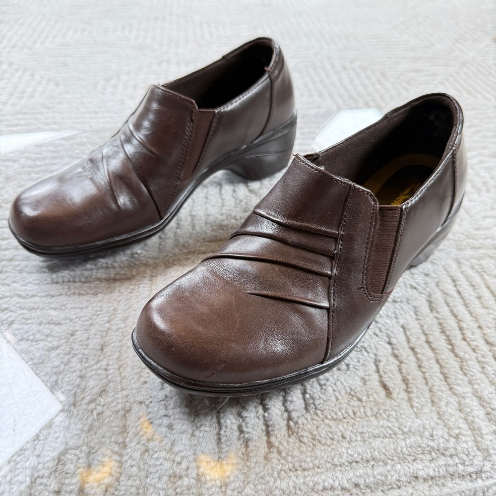 Thom McAn Deidre Loafers Women's 9M Brown Leather Wedge Slip On Comfort Granola